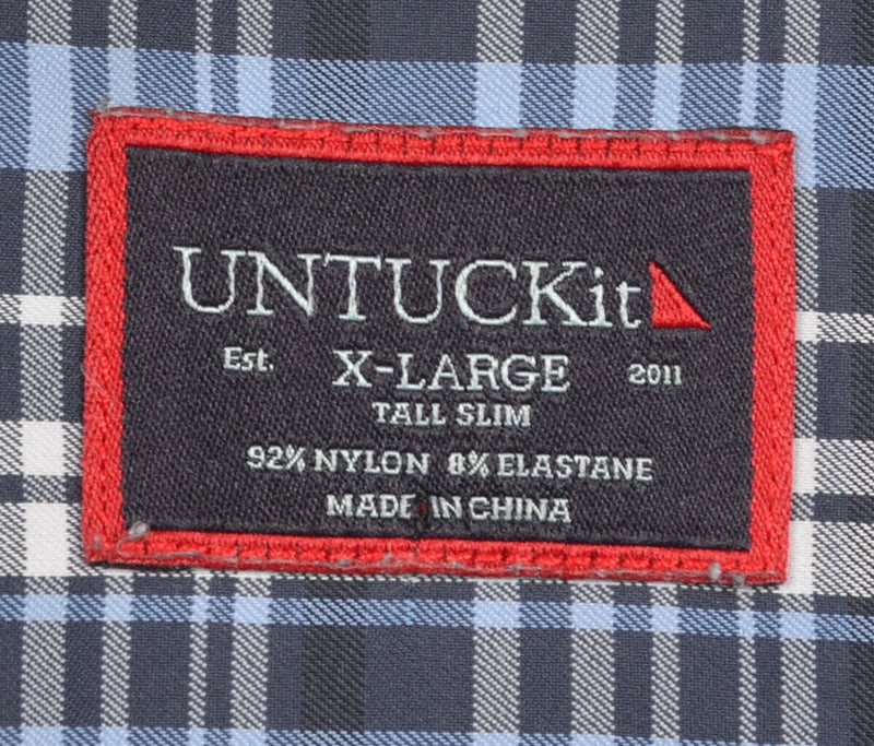 UNTUCKit Men's XLT Slim Nylon Wicking Blue Plaid Performance Button-Front Shirt