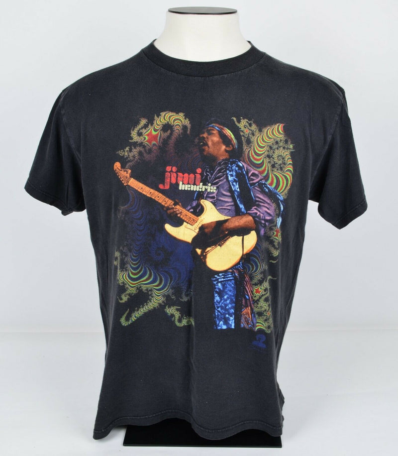 Vintage 90s Jimi Hendrix Men's Large Psychadelic Guitar Graphic Black T-Shirt