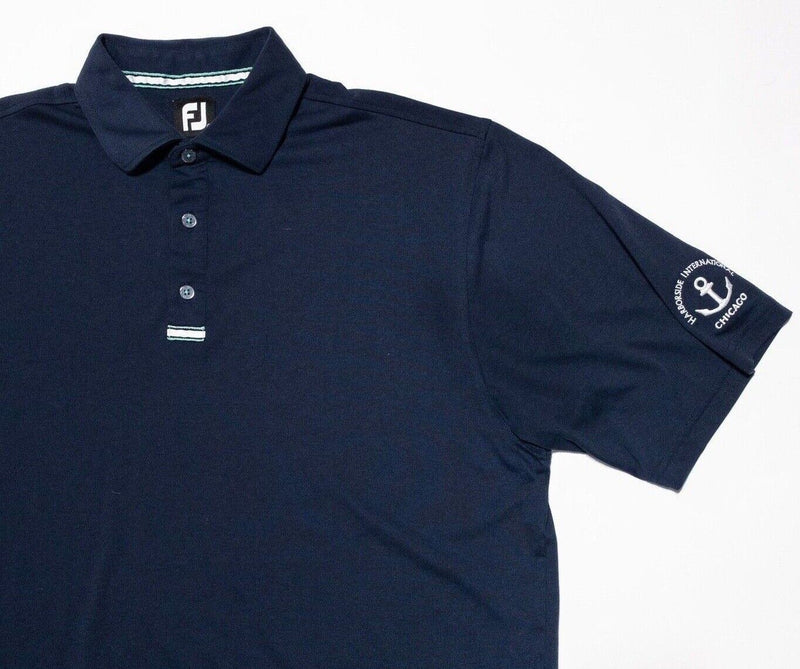 FootJoy Golf Polo XL Men's Solid Navy Blue Accent Stripe Wicking Harborside