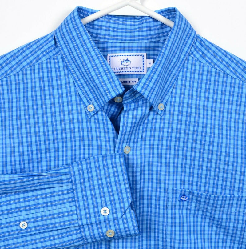 Southern Tide Men's Medium Classic Fit Blue Plaid Fish Logo Button-Down Shirt