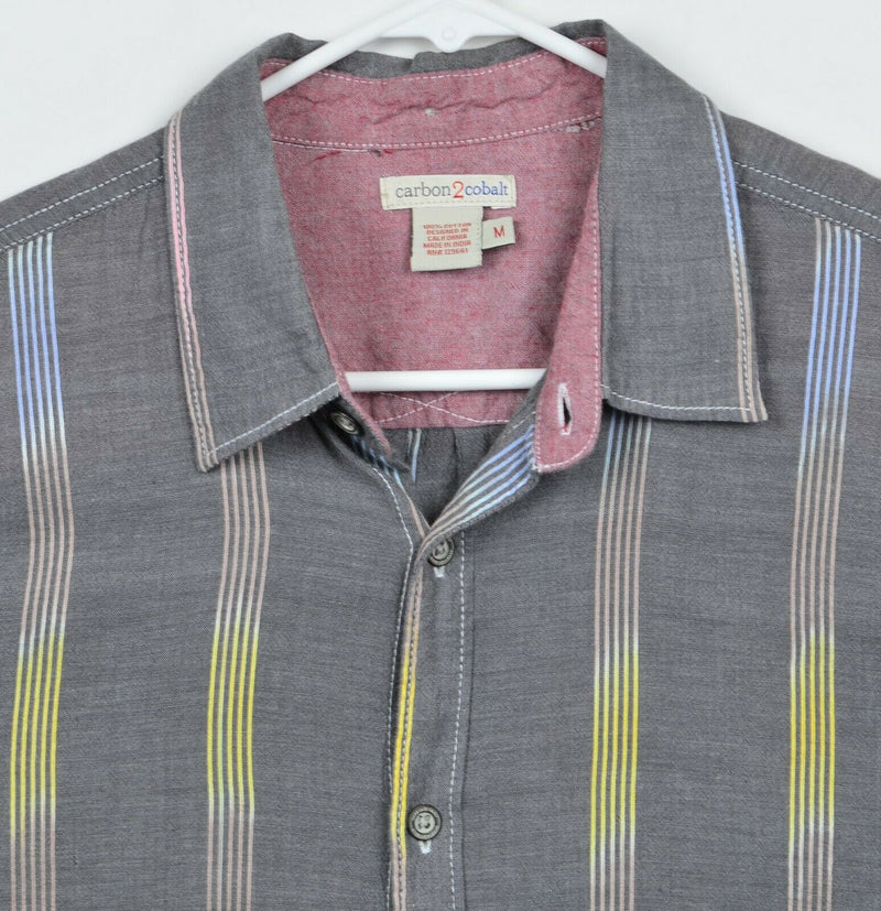 Carbon 2 Cobalt Men's Medium Gray Striped Button-Front Short Sleeve Shirt