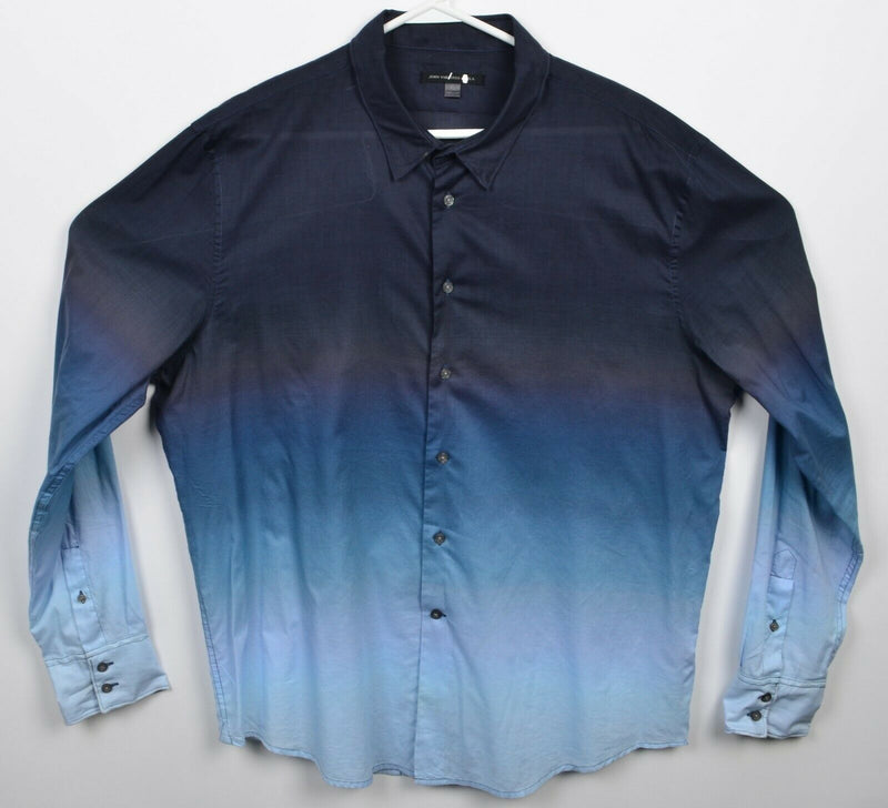 John Varvatos USA Men's XL Blue Gradient Ombre Designer Button-Front Shirt