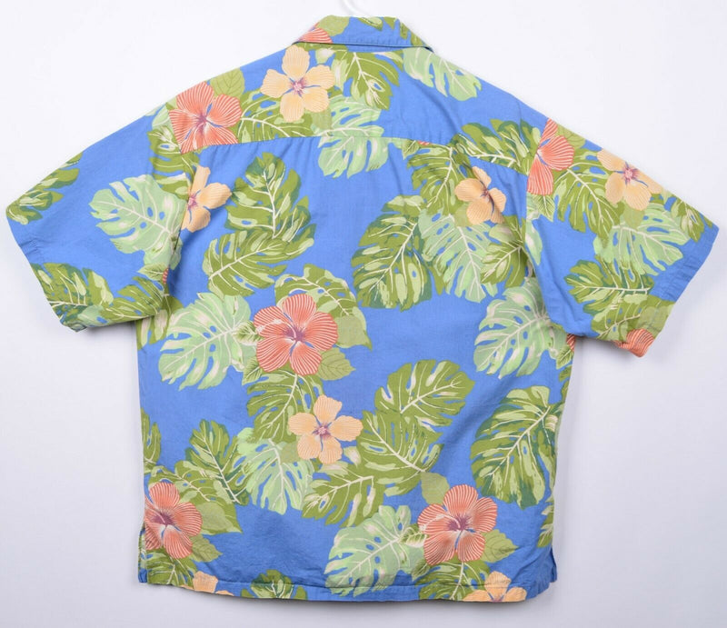 Tori Richard Men's Large Floral Palm Blue Cotton Hawaiian USA Aloha Shirt