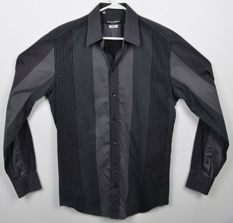 Dolce & Gabbana Martini Men's 15.5/39cm (Medium) Black Striped Italy Shirt