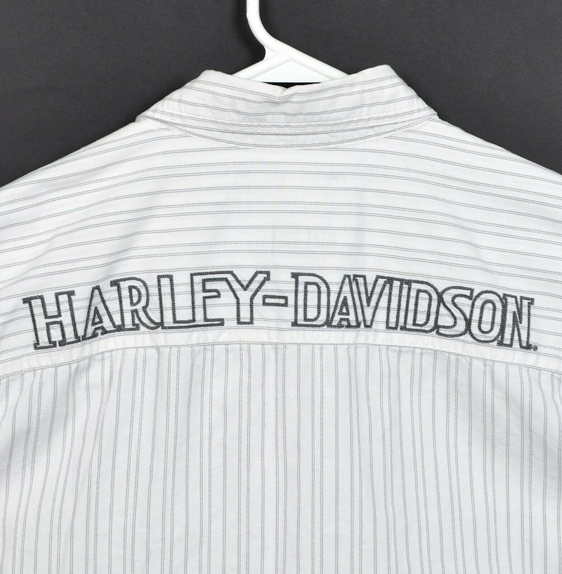 Harley-Davidson Men's Large White Striped Logo Print Garage Mechanic Biker Shirt