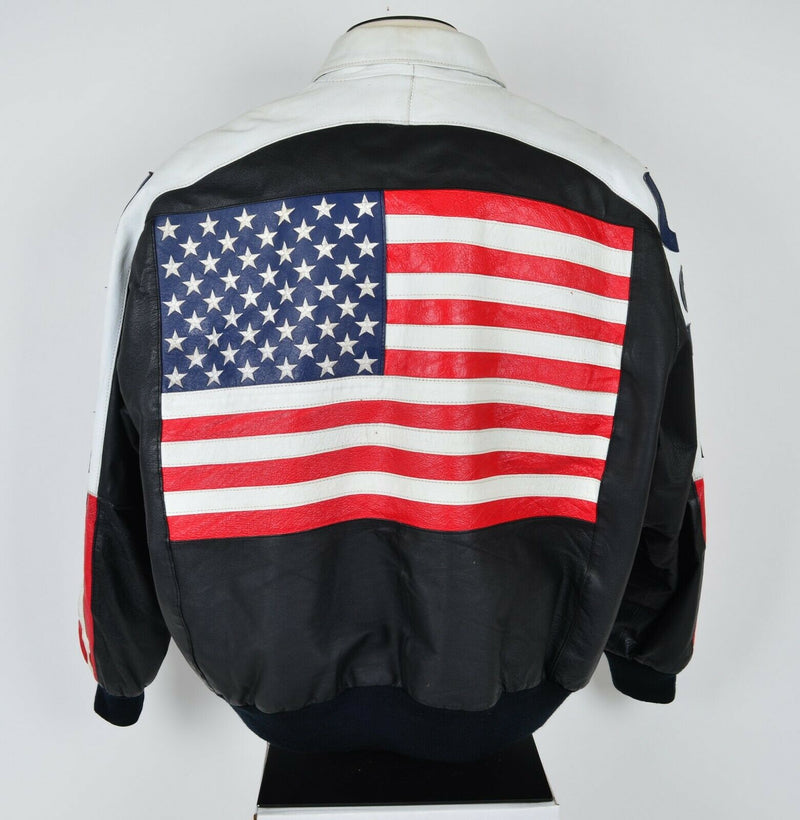 Vintage 80s Michael Hoban Men's 3XL American Flag Quilt Lined Leather Jacket