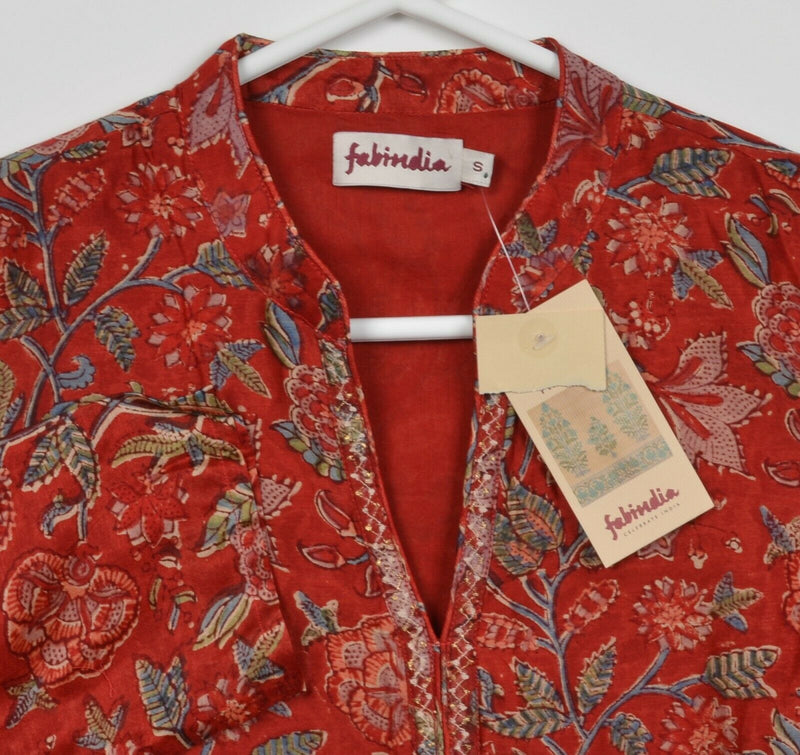 Fabindia Women's Small Floral Print Cotton Silk Blend Printed Kurta Shirt