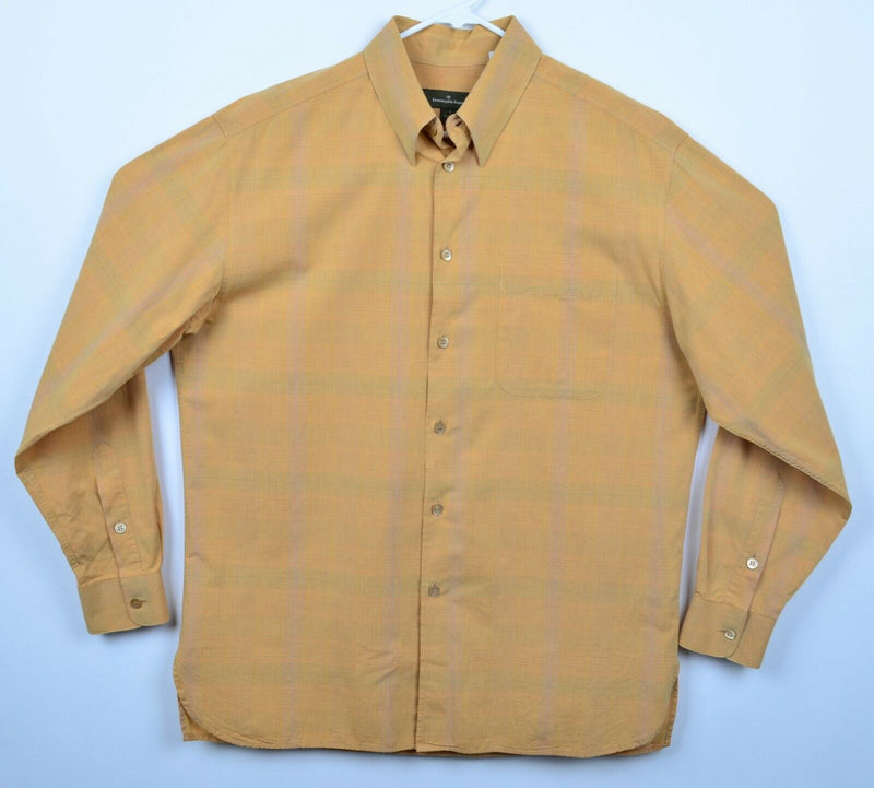 Ermenegildo Zegna Men's Sz Large Orange Plaid Made in Italy Button-Down Shirt