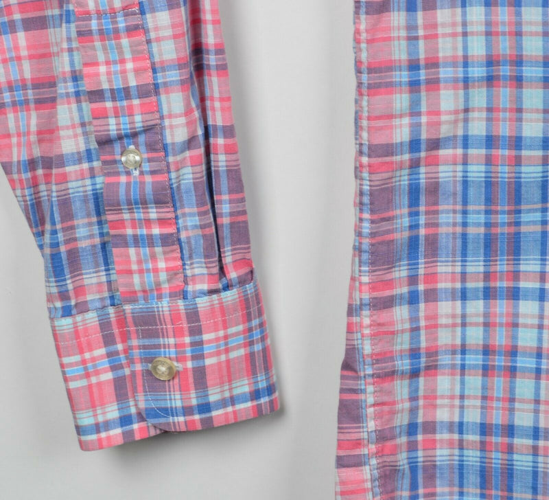 Vineyard Vines Men's Medium "Whale Shirt" Pink Blue Plaid Button-Down Shirt