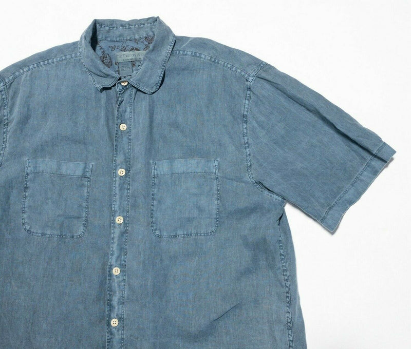 Territory Ahead Linen Shirt Large Men's Solid Blue Short Sleeve Button-Front