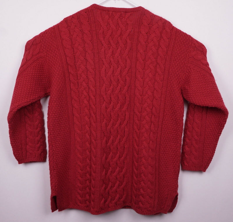 Aran Crafts Women's Sz XL Red Cable Knit Wool Cashmere Blend Fisherman Sweater