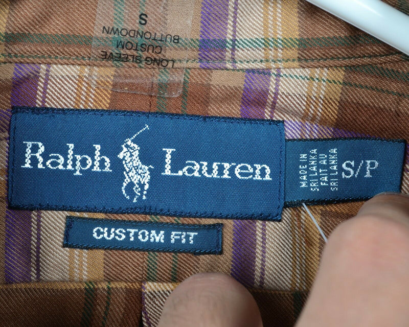Polo Ralph Lauren Men's Small Custom Fit Brown Purple Plaid Button-Down Shirt