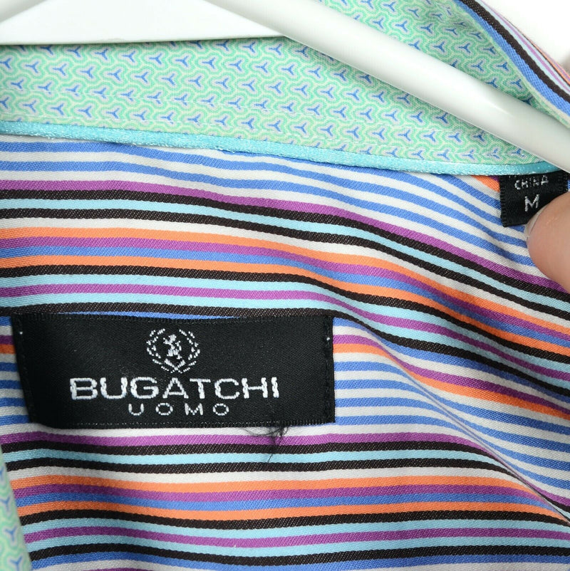 Bugatchi Uomo Men's Medium Flip Cuff Multi-Color Striped Button-Front Shirt