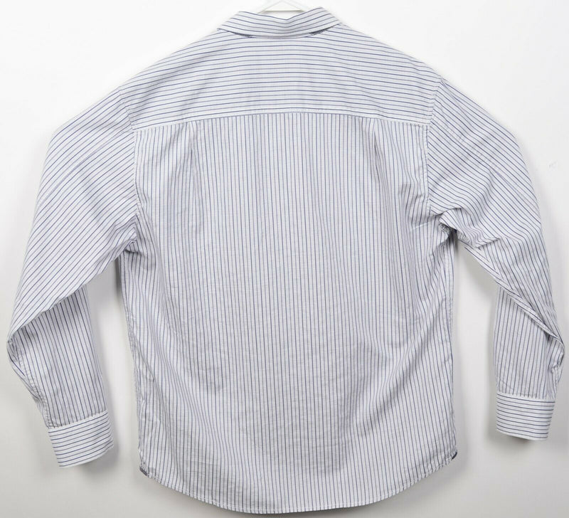 Tommy Bahama Men Large Modern Fit White Blue Salty Dob Stripe Button-Down Shirt
