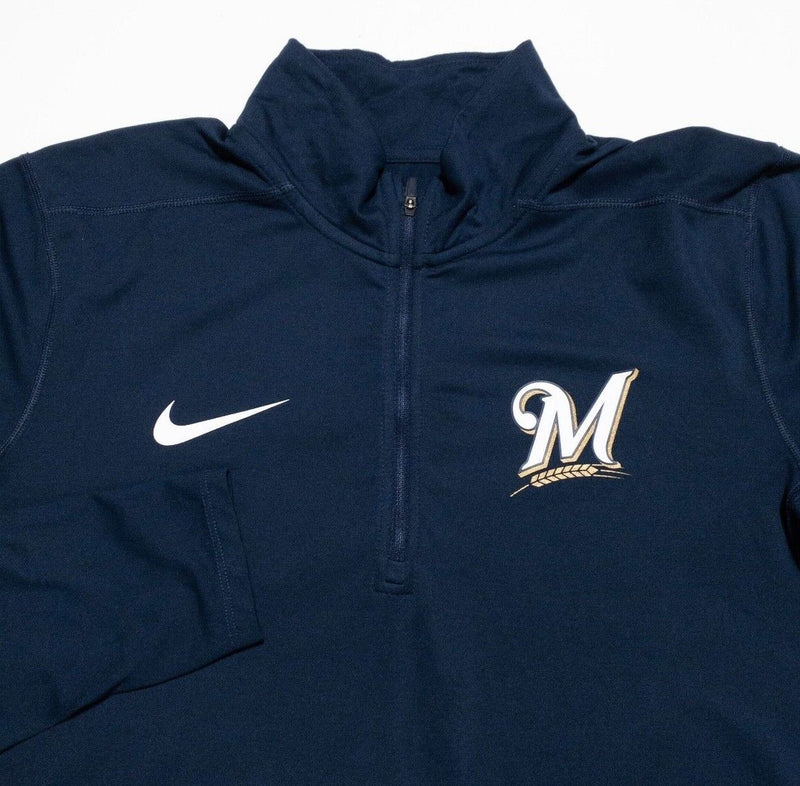 Milwaukee Brewers Nike 1/4 Zip Men's Medium Dri-Fit Pullover Top Blue MLB