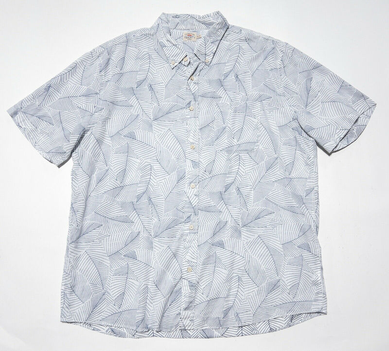 Faherty XXL Shirt Men's Playa Shirt Leaf Print White Blue Short Sleeve 2XL