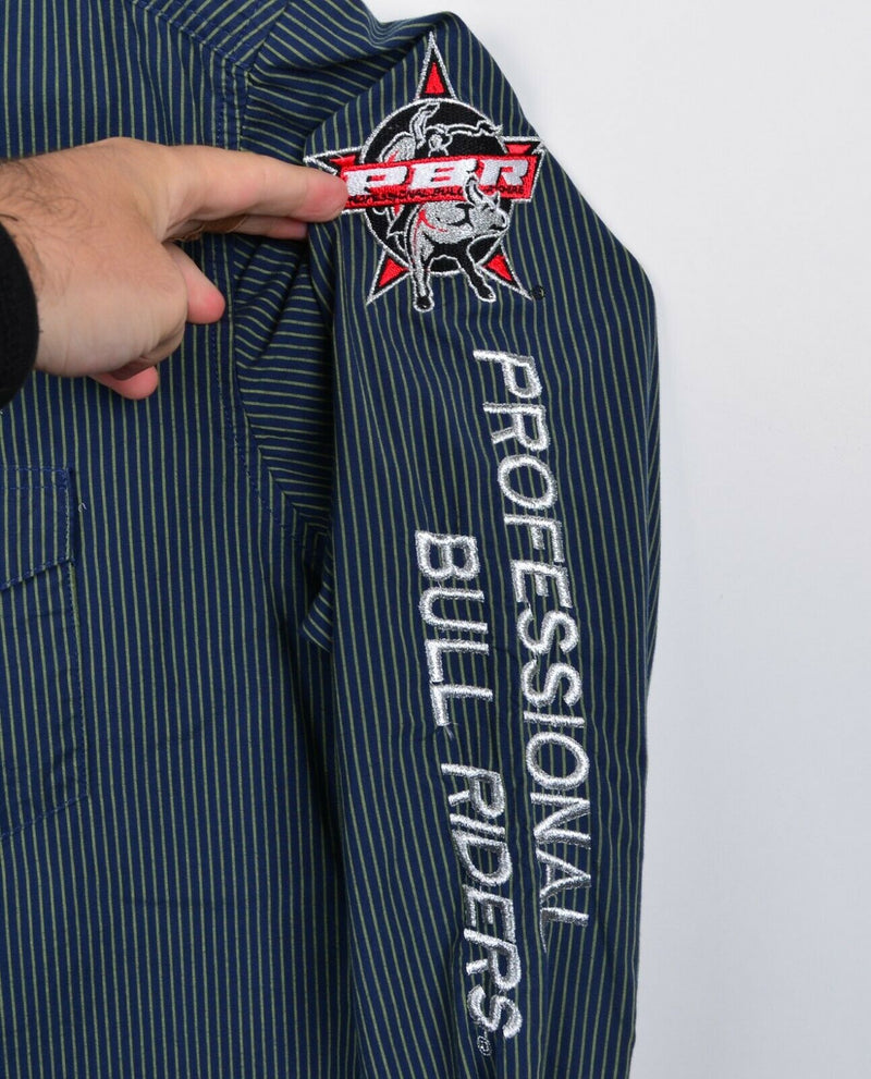 Wrangler PBR Men's Small Professional Bull Riders Blue Striped Button-Down Shirt