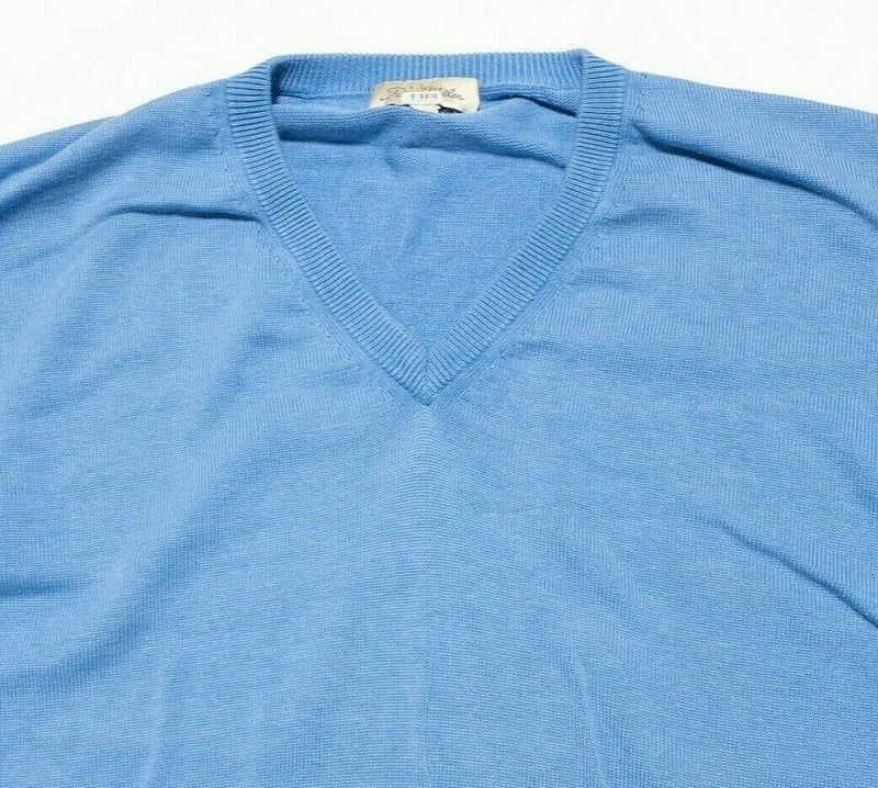 Peter Millar Sweater Men's Large Silk Cotton Blend V-Neck Pullover Light Blue