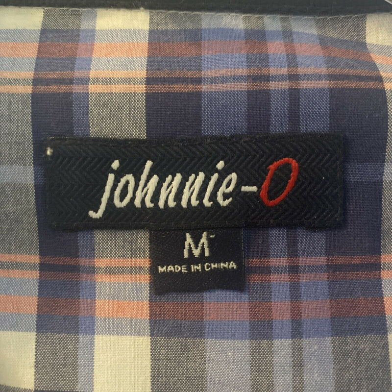 Johnnie-O Men's Medium Blue Plaid Surfer Logo Preppy Button-Down Shirt
