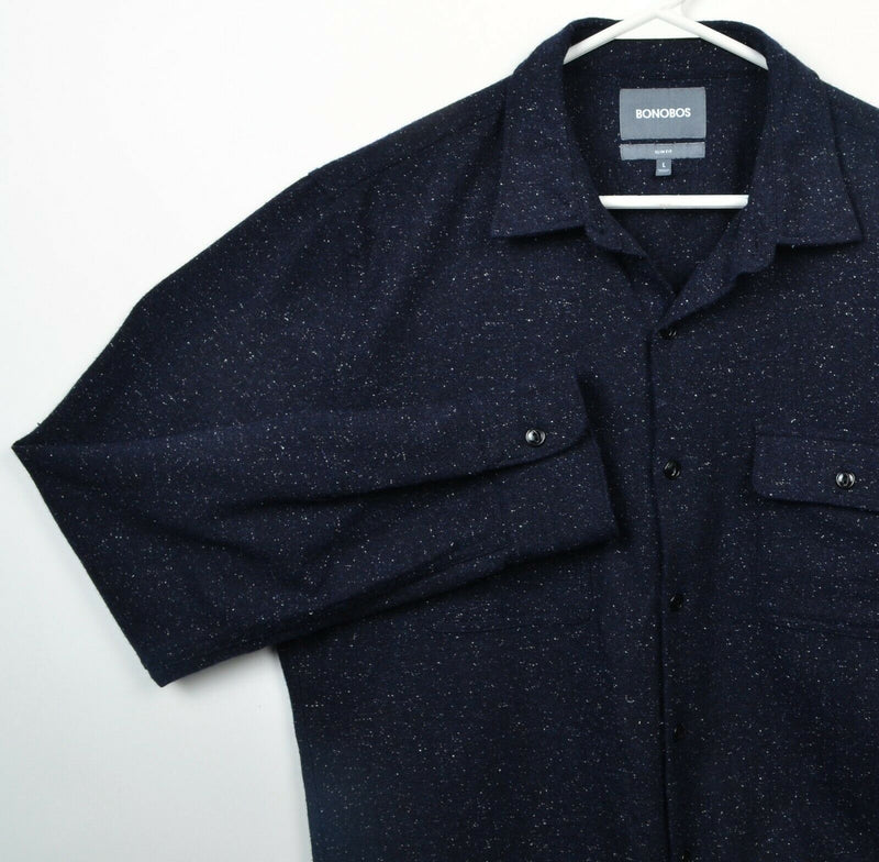 Bonobos Men's Large Slim Fit Wool Blend Navy Blue Speckled Dot Flannel Shirt