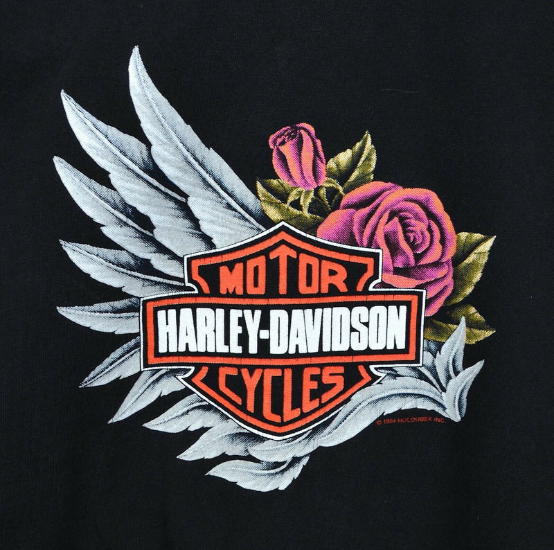 Vintage 1994 Harley-Davidson Men's Medium Rose Logo Black Single Stitch T-Shirt