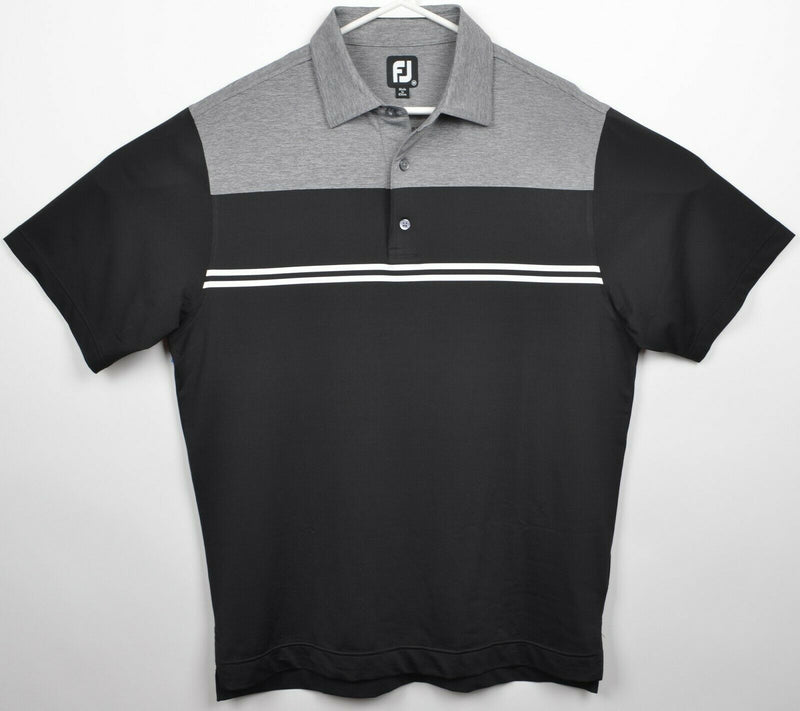FootJoy Men's Medium Gray Black Striped Wicking Performance FJ Golf Polo Shirt