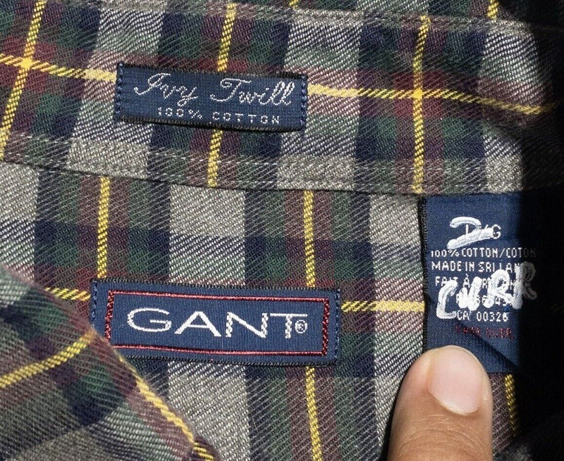 GANT Flannel Shirt Large Mens Ivy Twill Gray Plaid Check Long Sleeve Button-Down