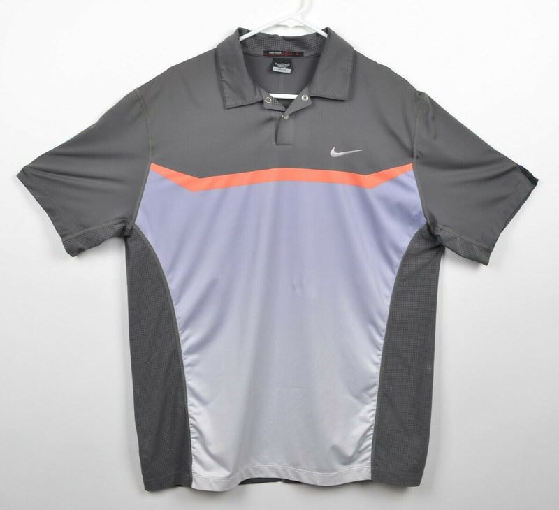 Tiger Woods Men's Sz Medium Nike Golf Snap Collar Vented Gray Purple Polo Shirt