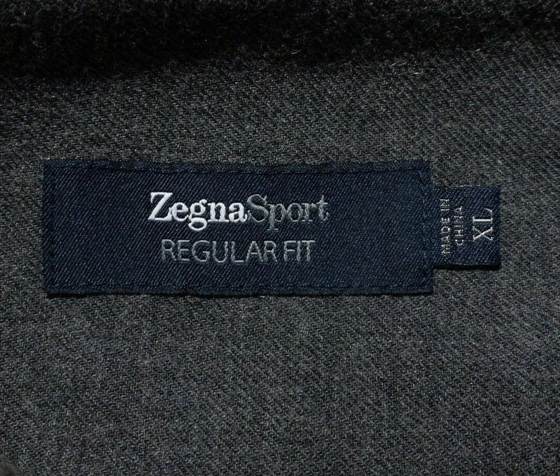 Zegna Sport Shirt Men's Medium Wool Blend Flannel Green Plaid Long Sleeve