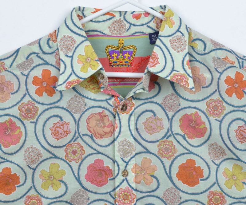 Robert Graham Men's XLT Floral Swirls Colorful Short Sleeve Button-Front Shirt