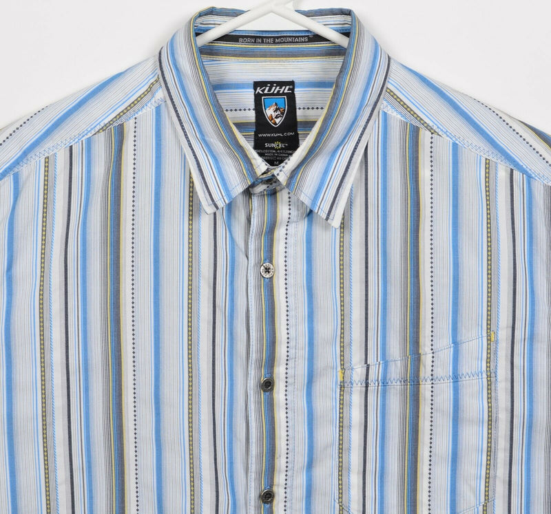 Kuhl Suncel Men's Medium Blue White Striped Hiking Outdoor Button-Front Shirt