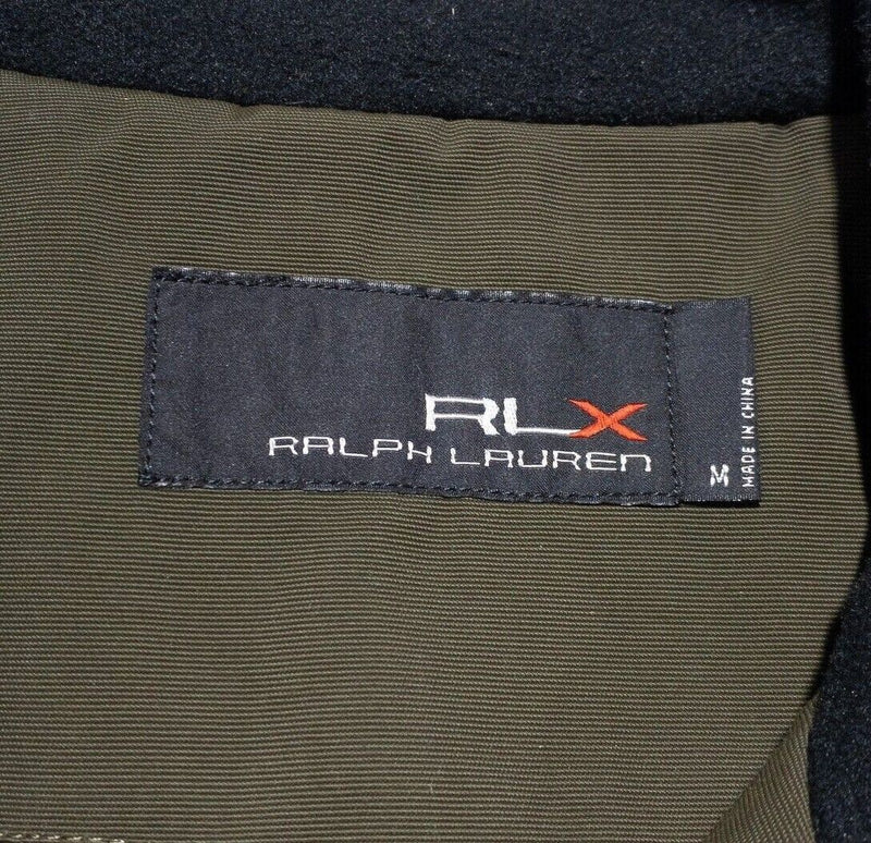 RLX Ralph Lauren Jacket Men's Medium Full Zip Snap Olive Green Black Pockets