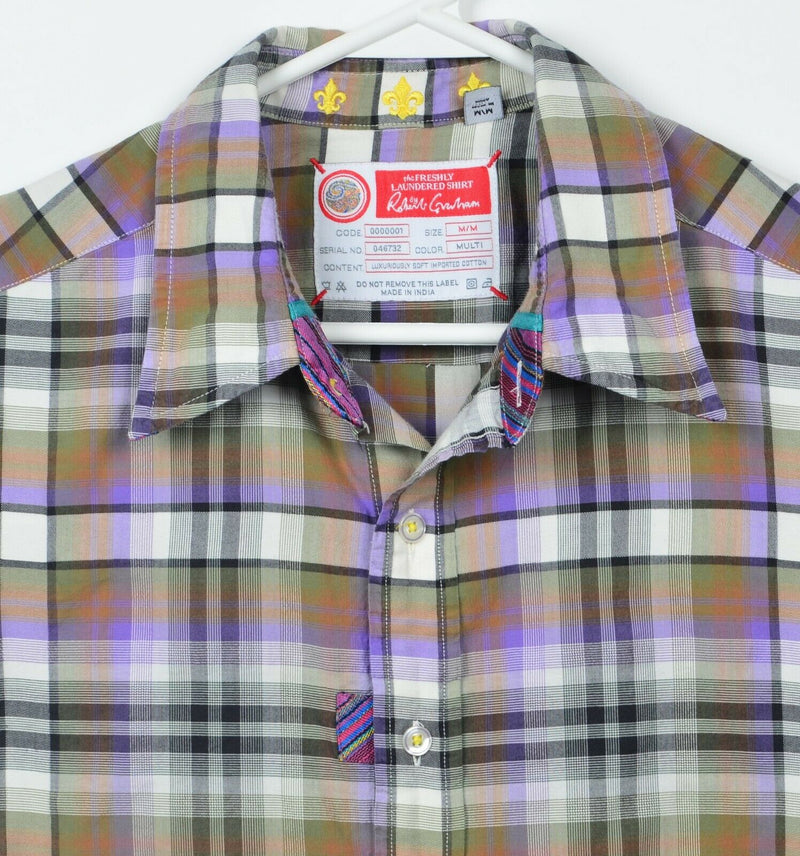 Robert Graham Freshly Laundered Men Medium Brown Purple Plaid Button-Front Shirt
