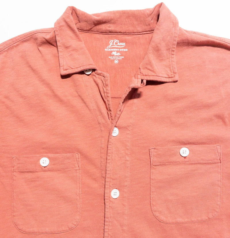 J. Crew Garment Dyed Shirt Men's Medium Loop Collar Slub Cotton Yarns Peach Pink