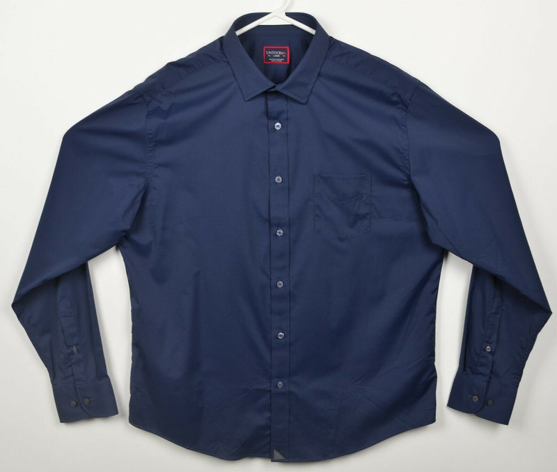 UNTUCKit Men's Large Nylon Wicking Solid Navy Blue Button Performance Shirt