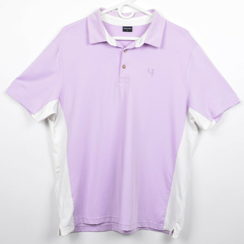 Short Par 4 by Greyson Men's Sz Large Lavender Purple White Golf Polo Shirt