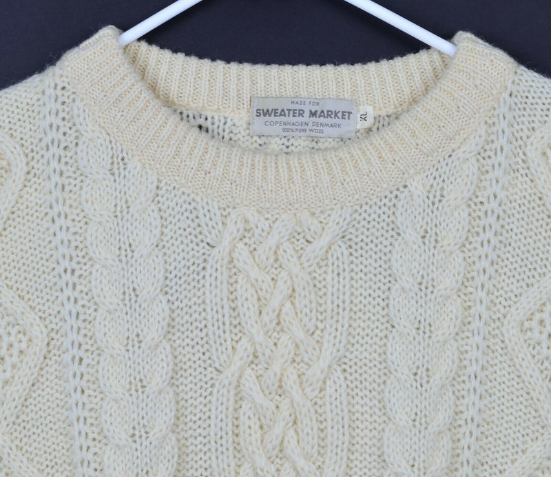 Vintage Sweater Market Men's XL Copenhagen Denmark Cream Cable-Knit Wool Sweater