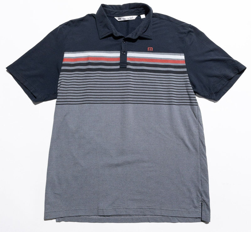 Travis Mathew Golf Polo Shirt Mens Large Gray Black Striped Stretch Short Sleeve