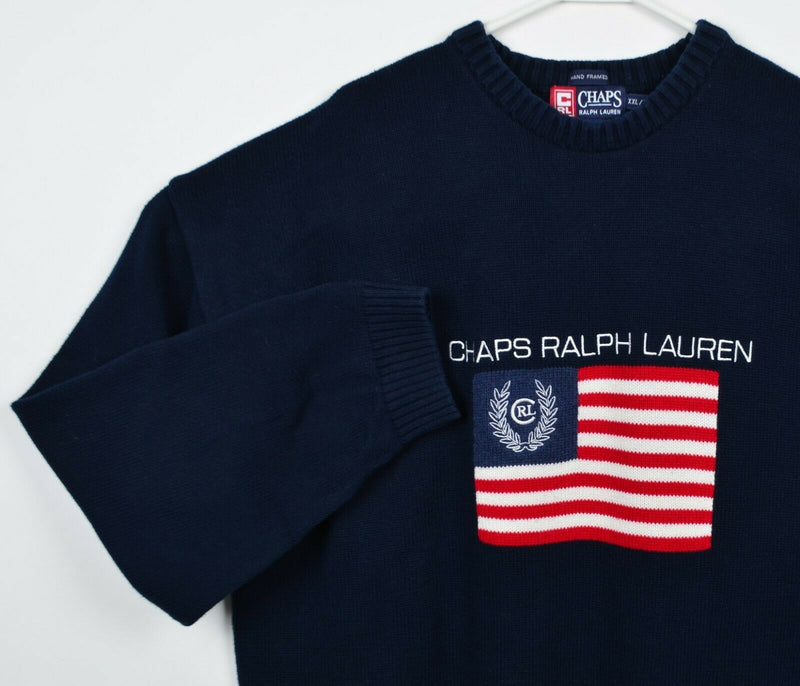 Chaps Ralph Lauren Men's 2XL Flag Hand Framed USA Crew Neck Pullover Sweater