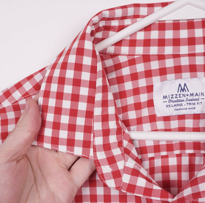 Mizzen+Main Men's 2XL Trim Red White Gingham Check USA Performance Dress Shirt