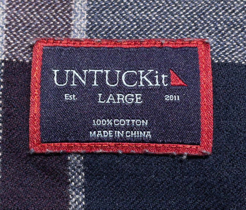 UNTUCKit Flannel Shirt Men's Large Navy Blue Plaid McLntyre Long Sleeve