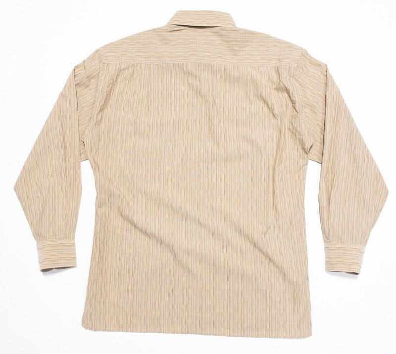 Ermenegildo Zegna Long Sleeve Shirt Mens Small Beige Striped Wavy Textured Italy