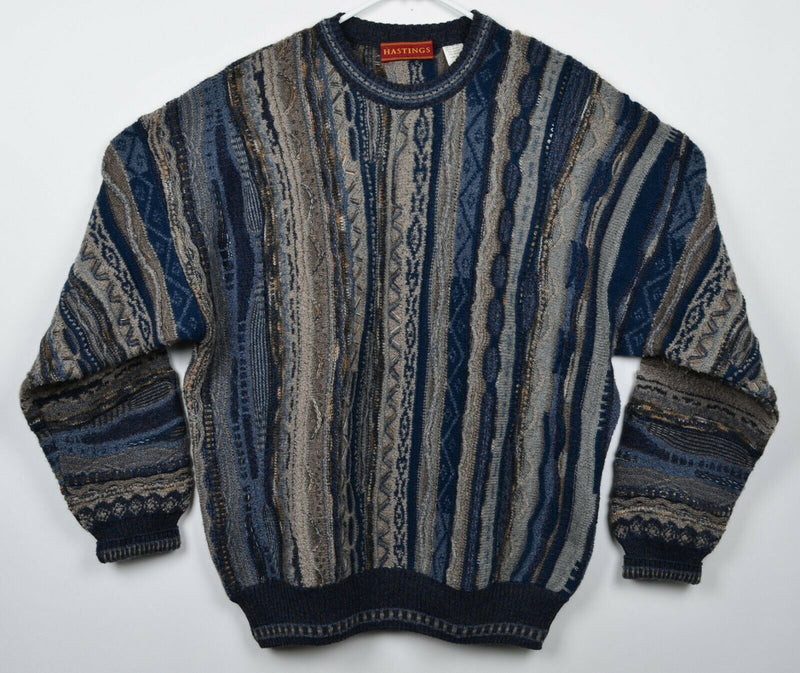 Vtg 90s Hastings Men's Large Wool Mohair Blend 3D Coogi-Style Pullover Sweater