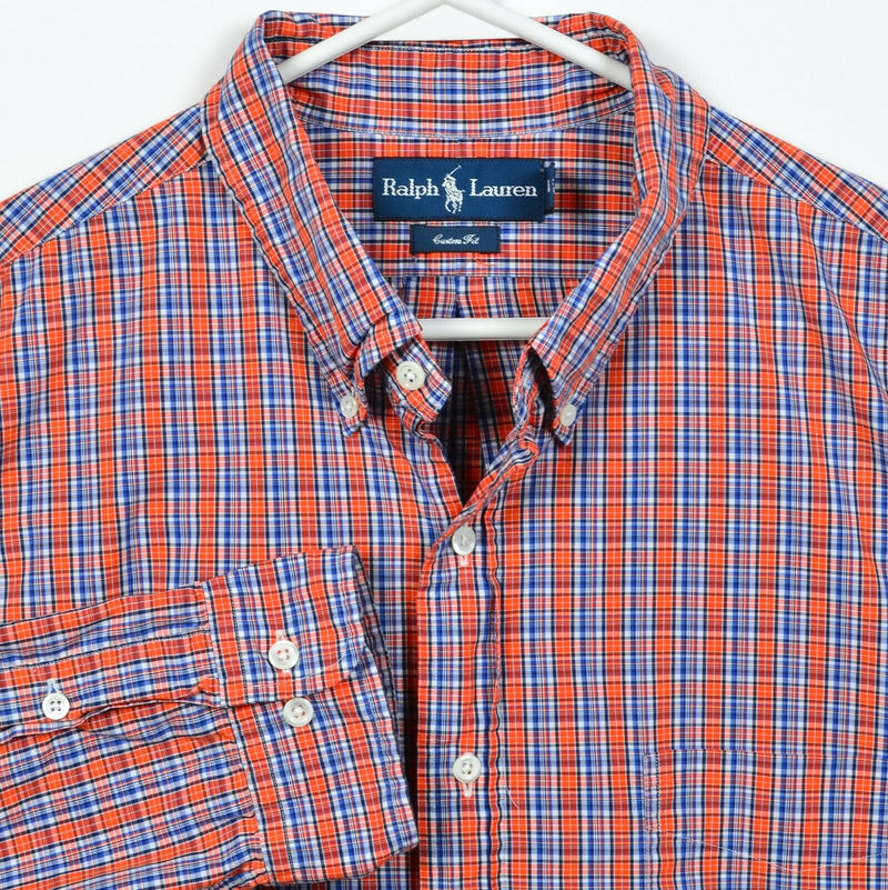 Polo Ralph Lauren Men's 18/2XL Orange Blue Plaid Long Sleeve Button-Down Shirt