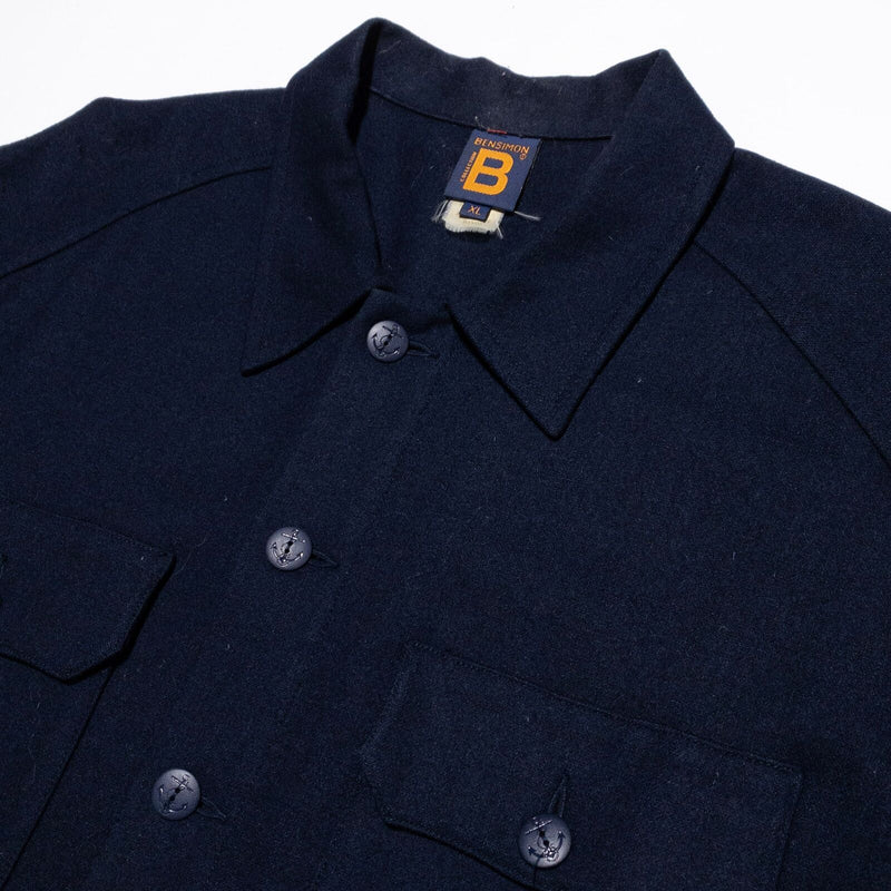 Bensimon CPO Shirt Jacket Men's XL Vintage 80s Wool Button-Front Navy Blue Knit