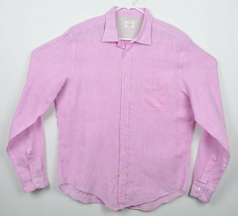 Hartford Men's Sz XL 100% Linen Solid Pink Long Sleeve Button-Front Shirt
