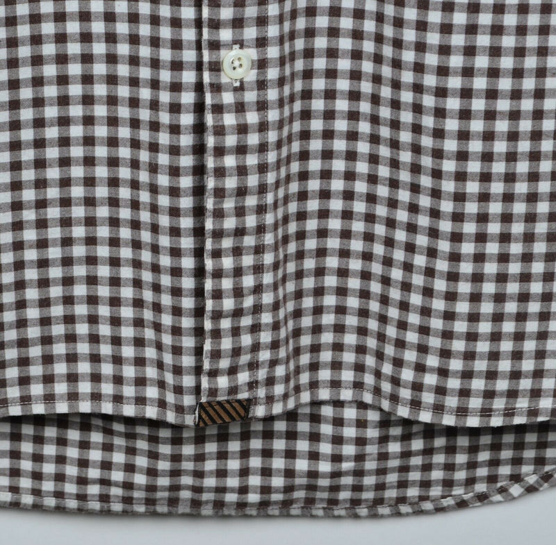 Billy Reid Men's Large Standard Cut Brown Gingham Check Plaid Long Sleeve Shirt