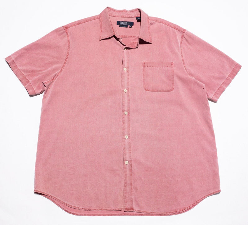Nat Nast Silk Shirt Men's XL Red/Pink Faded Bowling Camp Button-Up