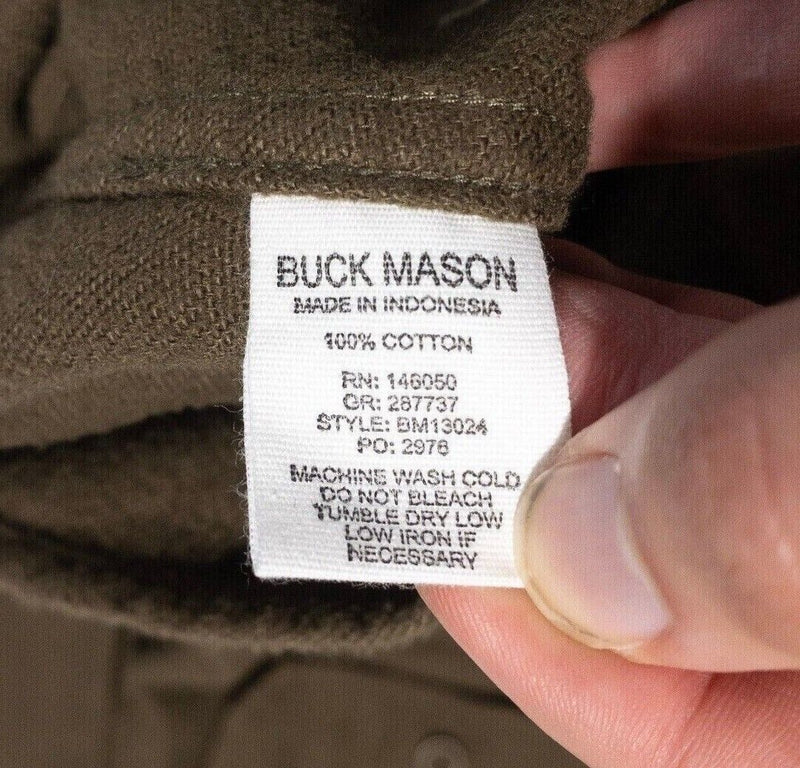 Buck Mason Flannel Shirt XL Men's Long Sleeve Solid Olive Green/Brown Button-Up