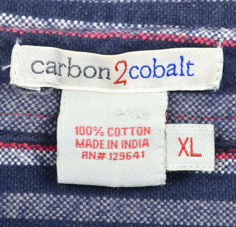 Carbon 2 Cobalt Men's XL Navy Blue Red Striped Flannel Button-Front Shirt
